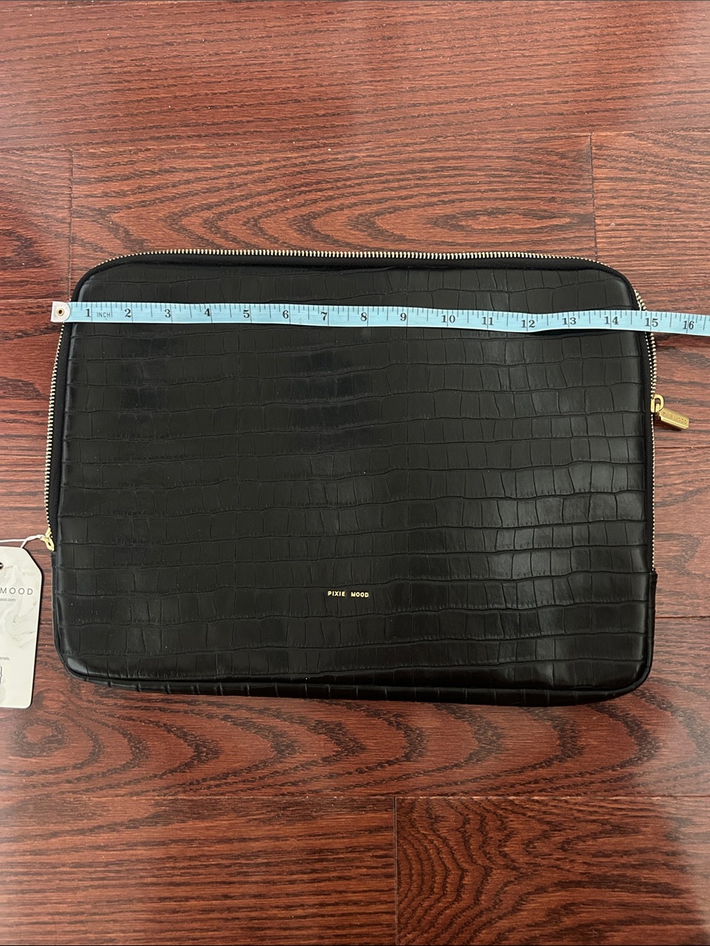 Pixie Mood Black Croc-Embossed Laptop Sleeve with Gold Accents